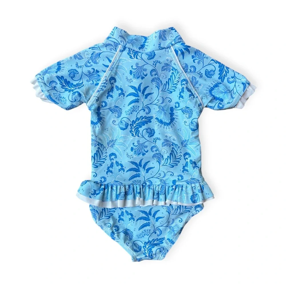 Sun Emporium Toddler Girls Swimsuit Blue Floral Ruffle Size 1 (12 months)